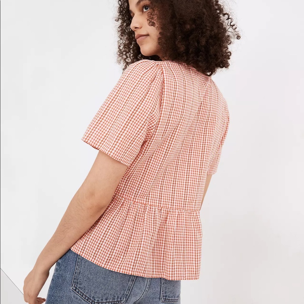 Madewell Crossover Peplum Top in Textured Gingham Check in XS